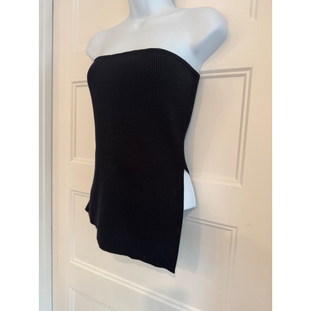 4th & Reckless Black Ribbed Knit Tube Top Strapless High Side Slit Medium - Picture 6 of 11